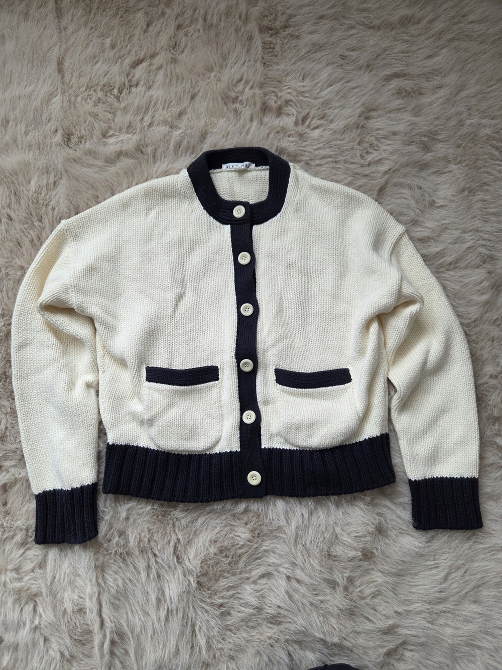 Alex Mill Cream Cardigan   with Navy Trim Sz S